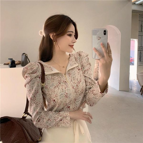 

women's blouses & shirts make firm offers french temperament broken beautiful round neck long sleeve shirt female design feeling niche, White