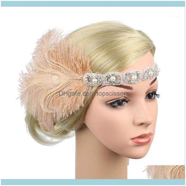 Aessories Araçları ÜrünleriRhinestone Boncuklu Saç Dekorasyon Fascinator Retro Headdress Tavuskuşu Tüy Bayanlar Pullu Vintage Düğün Kadınlar H