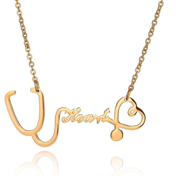 

pendant necklaces simple heart letter necklace for woman stethoscope charm jewelry nurses day gift, Silver