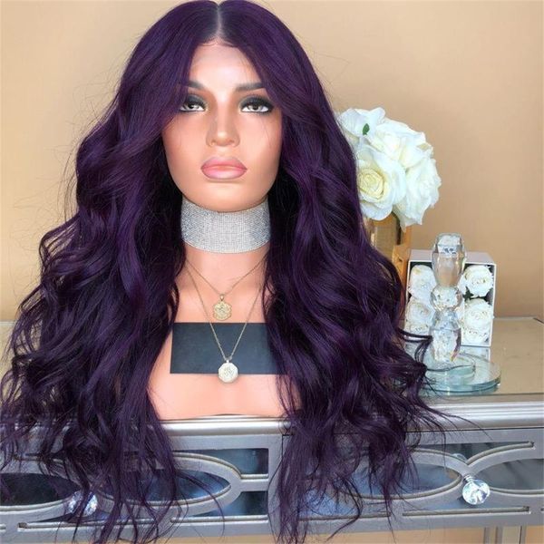 

lace wigs 13x6 natural wave front human hair pre plucked for women transparent purple colored glueless brazilian, Black;brown