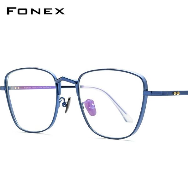 

fashion sunglasses frames fonex pure titanium glasses men 2021 ultralight myopia optical prescription eyeglasses women cat eye eyewear 8532, Black