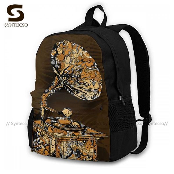 

dj turntable backpacks polyester back to school teen backpack print basic bags