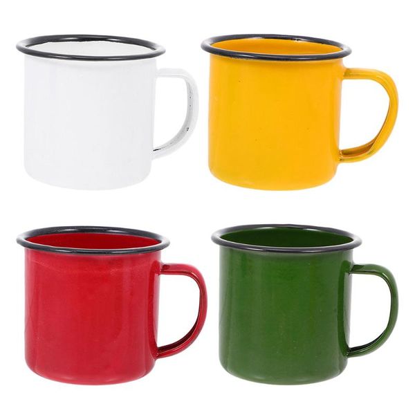 

mugs 4 pcs colorful durable enamel cups small retro with handle (assorted color)