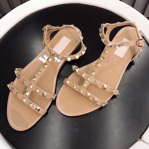 

sandals 2021 summer women's shoes casual flat-bottomed buckle belt student beach roman style rivet, Black