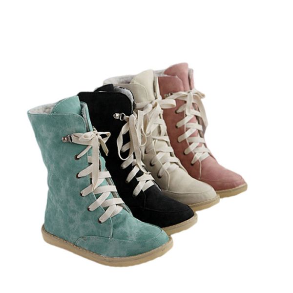 

2021 winter lace up flat bottomed casual martin boots. thick plush warm snow boot. antiskid cotton shoes eu34-eu43, Black
