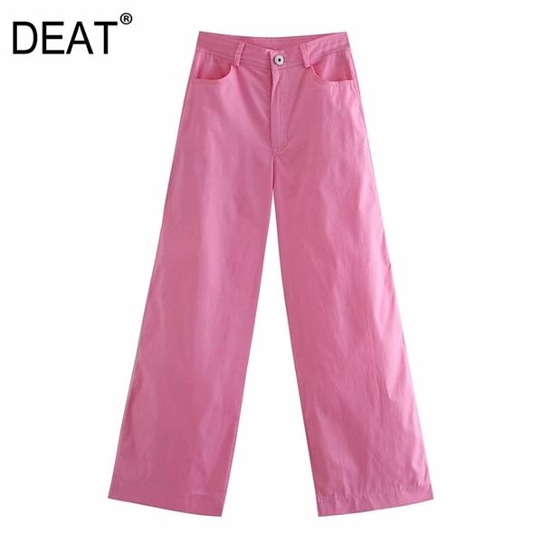 

[deat] fashion spring autumn loose solid color high waist pink simple women straight leg pants 13c179 210527, Black;white