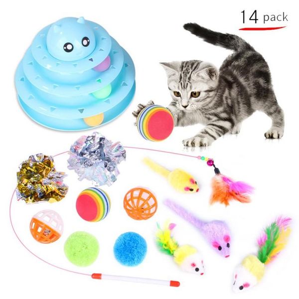 

cat toys 14pcs/set 3 levels pet toy tower tracks disc intelligence ball training amusement plate for kittenn
