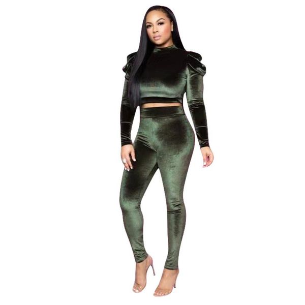

two piece dress winter outfits tracksuit women set turtleneck full sleeve crop pants solid suit velvet night club, White