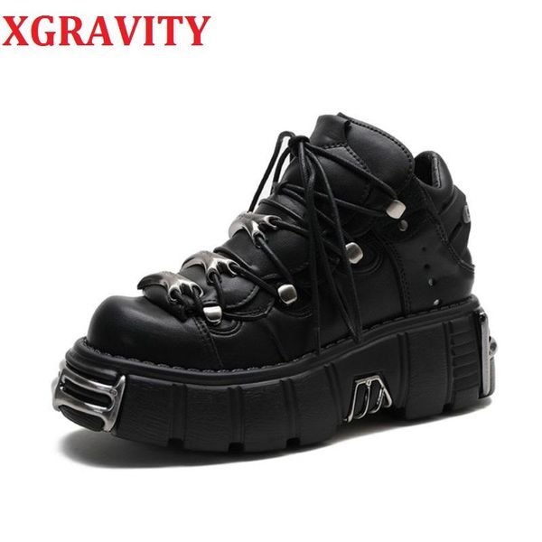

boots xgravity s118 2021 ins ladies metal design thick sole platform ankle female motorcycle motorbike shoes, Black