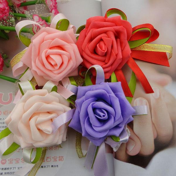 

decorative flowers & wreaths 10pcs/lot 4color wedding supplies hand flower bridesmaid silk rose wrist artificial bride for decoration