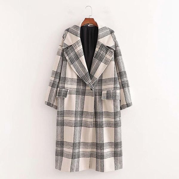 

women's wool & blends ovesized 2021 autumn winter street fashion casual plaid woolen coat jacket for lapel collar all match female, Black