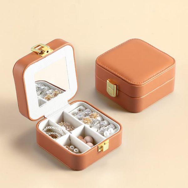 

portable travel jewelry storage boxes organizer pu leather display storages case necklace earrings ring holder gift box sn2076