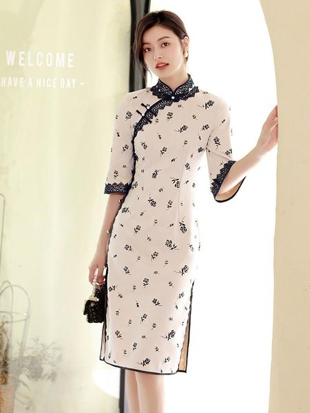 

ethnic clothing suede lace patchwork chinese dress slim split cheongsams autumn winter evening party gown women print banquet qipao vin, Red