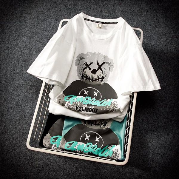 

men's t-shirts hip hop japanese little bear t-shirt male short sleeve loose street fashion summer, White;black