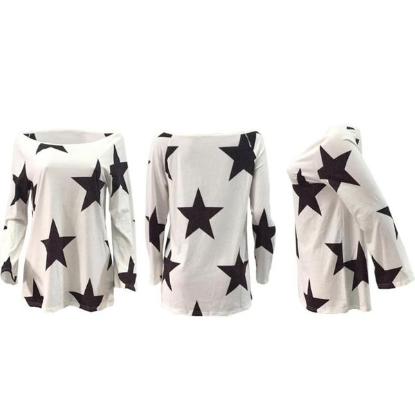 

women's t-shirt leisure fashion star printing long sleeves tee shirt 2021, White