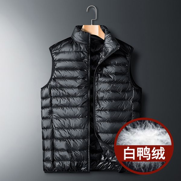 

light down men's large size dad autumn sports sleeveless vest camille middle-aged and elderly loose thin coat, Black;white