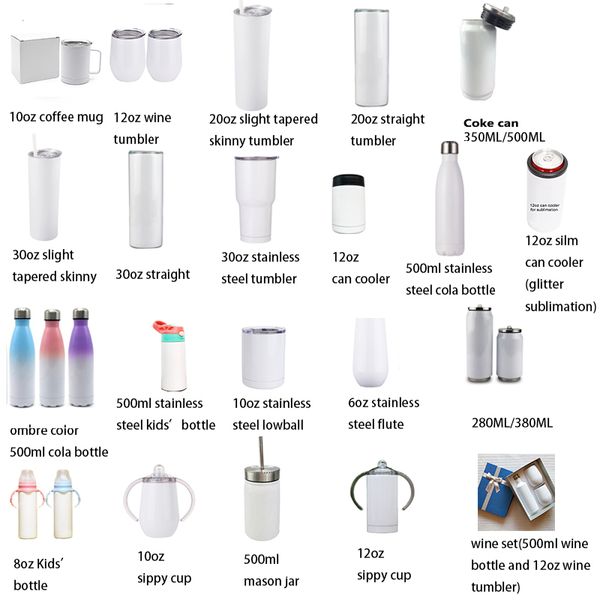 

blanks sublimation white travel coffee mug wine glass straight tumbler vacuum sports water bottle 12oz 15oz 20oz 30oz