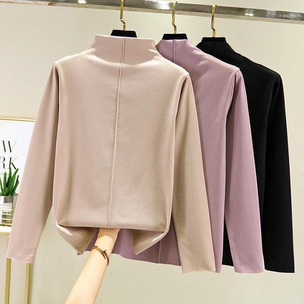 

women's half turtleneck slim warm blouse long sleeve casual solid blouses female 2021 autumn winter girls sweet pink 1, White