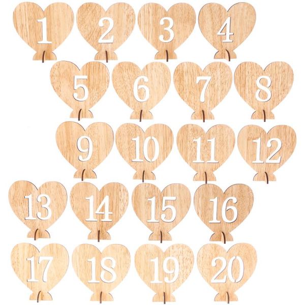 

party decoration 20pcs 1-20 wooden numbers with holder base heart shape for wedding