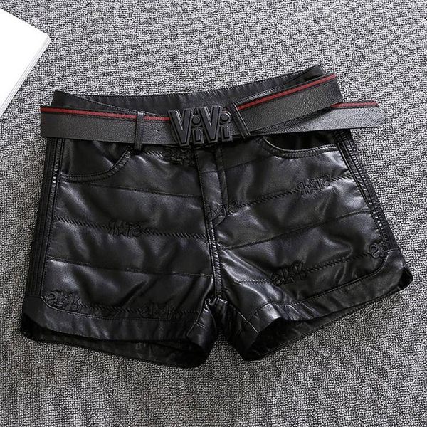 

women's shorts 2021 pu faux leather sashes high waist wide leg female solid elegant trousers lady loose h357, White;black