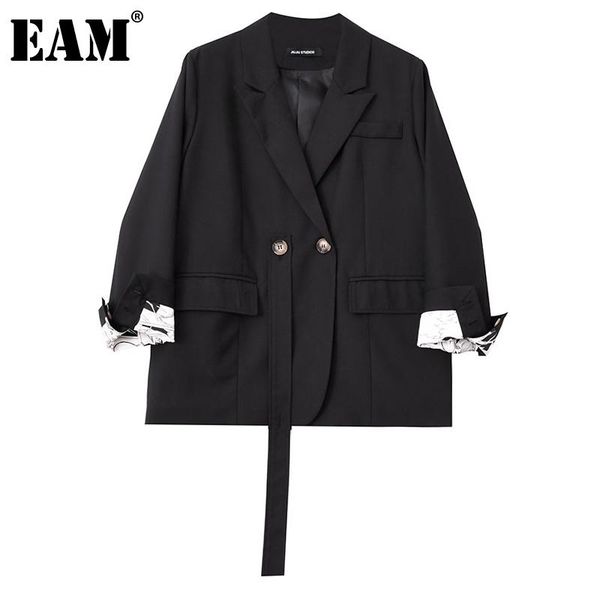 

women's suits & blazers [eam] women black pattern printed big size blazer lapel long sleeve loose fit jacket fashion spring autumn 2021, White;black