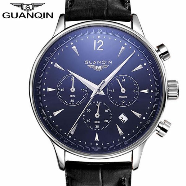 

wristwatches guanqin wristwatch wrist watch men 2021 famous male clock leather quartz man relogio kol saati, Slivery;brown