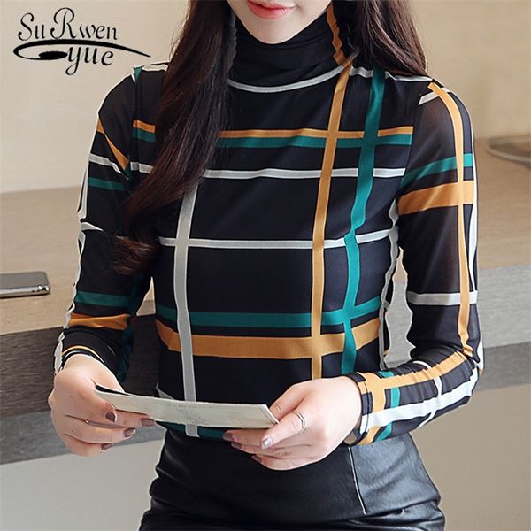 

blusas mujer de moda 2021 clothes long sleeve women shirts plus size striped plaid blouse womens and blouses 1397 45 210226, Black;gray