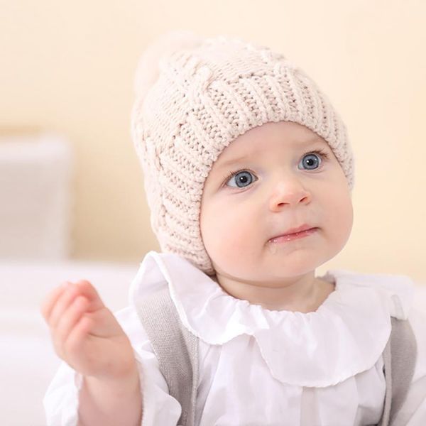 

caps & hats 5 colors baby kids girls boys winter warm knit hat furry balls pompom solid cute lovely cap gifts, Yellow