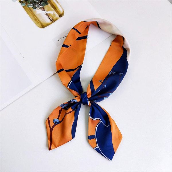 

scarves fashion camellia skinny scarf print silk women bag female neckerchief head for ladies & wraps, Blue;gray