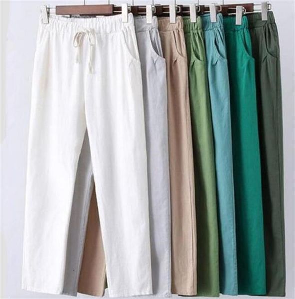 

6xl 7xl women pant plus size linen cotton casual big candy color trousers female ankle length, Black;white