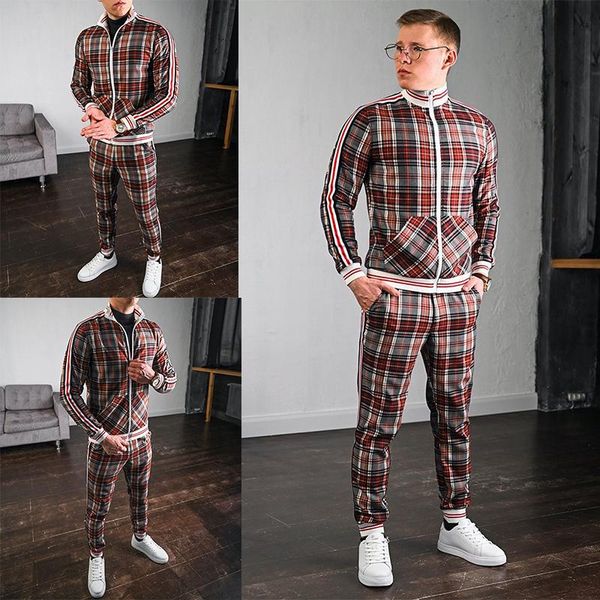 

men's tracksuits gentlemans sport suits european american trends 3d print fitness zipper jacket pants sweatpants slim casual fashion, Gray