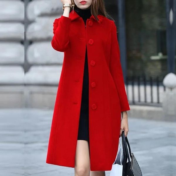 

women's wool & blends woolen coat red long 2021 autumn thicke cotton jacket female winter women plus size outercoat w62, Black