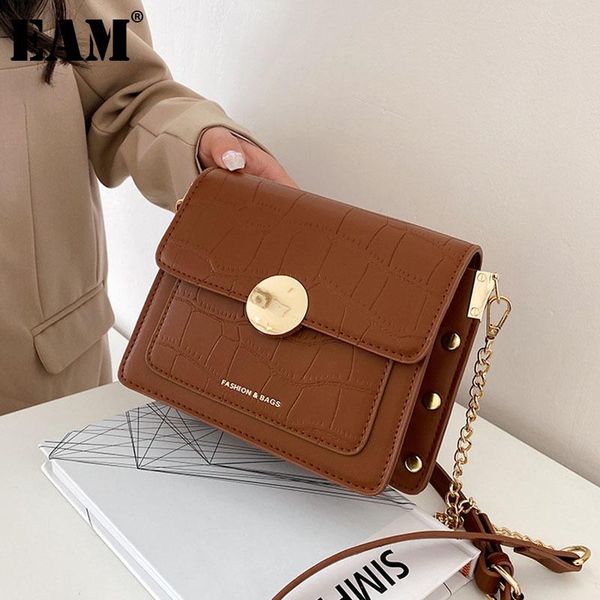 

[EAM] Women New Rivet Square Small Chains PU Leather Flap Personality All-match Crossbody Shoulder Bag Fashion Tide 2021 18A2021