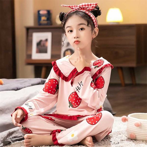 Хлопчатобумажные девушки Pajamas наборы осенью длинный рукав детские детские пижамы набор милые пижамы для детей ночной одежда 21130