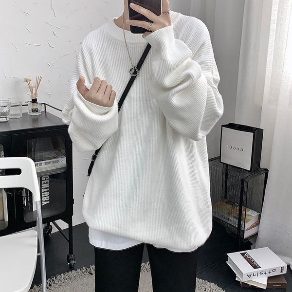 

2021 new solid color sweater men's warm fashion casual knitted pullover en autumn winter knitting sweaters mens clothes vgaa, White;black