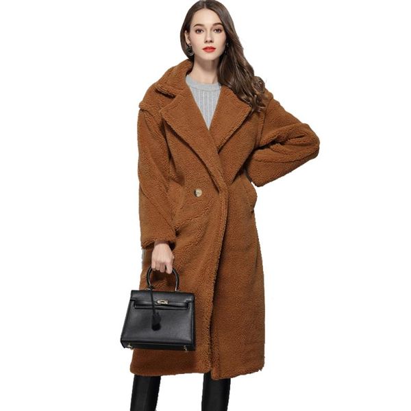 

women's trench coats cocoon women lambswool coat fashion ladies 2021 winter long maxi japan style harajuku large clothes 77, Tan;black