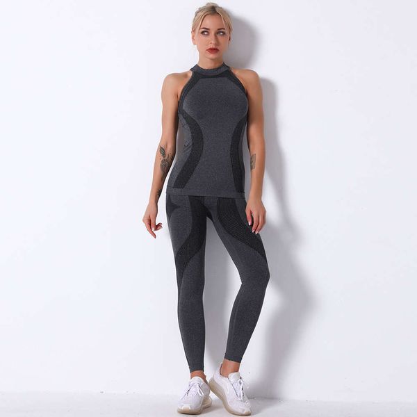 

seamless knitting stripe moisture absorption and sweat wicking long sleeve yoga suit sports running fitness pants, Gray