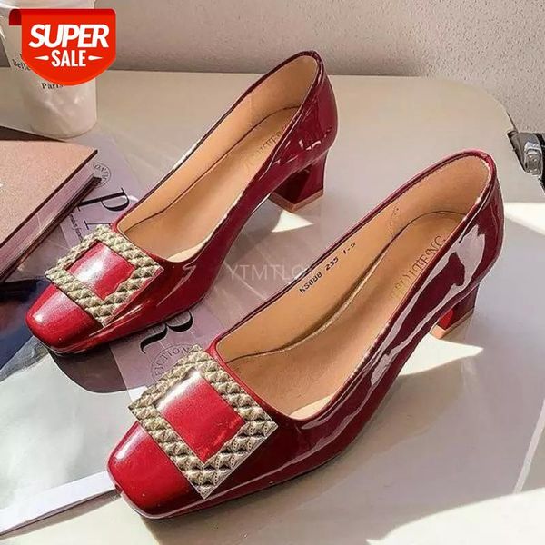 

Shoes Women Party Rhinestone Buckle Pumps Metal Crystal Bride Wedding Square Toe Zapatos De Mujer Plataforma #1F0B