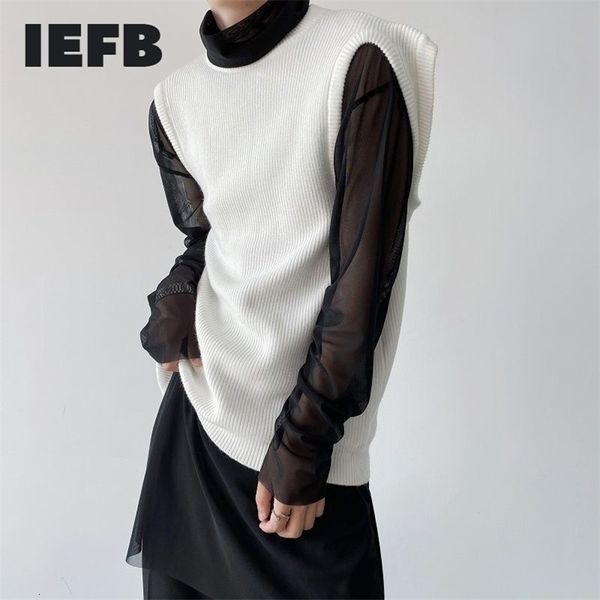 IEFB coreano moda versátil colete de malha 2022 mangas dupla manguito kintwear tops branco Causal Chic roupas macho 9Y8281 211221