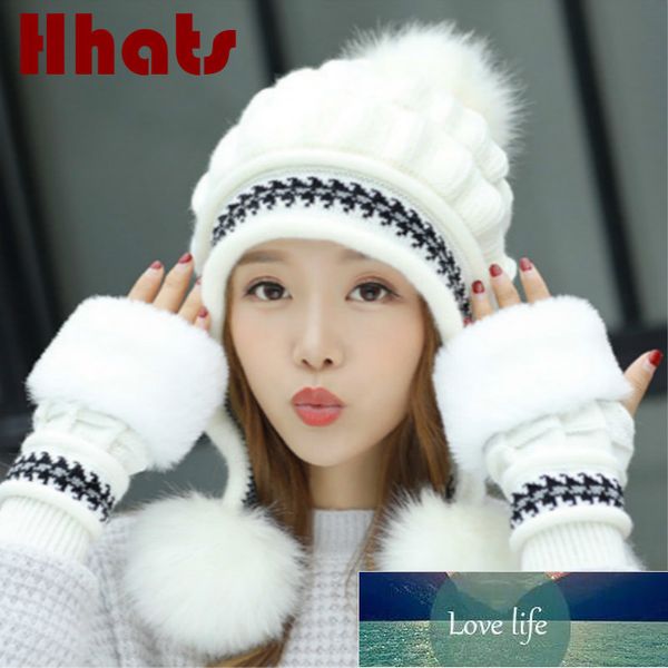 

faux fur winter hat gloves sets solid thick warm earflap women cap gloves set fashion outdoor windproof ear flap beanie bonnet factory price, Blue;gray