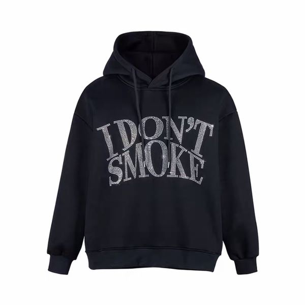 

hoodie "i dont smoke" men's winter pullovers ins drilling niche design hip-hop streetwear, Black