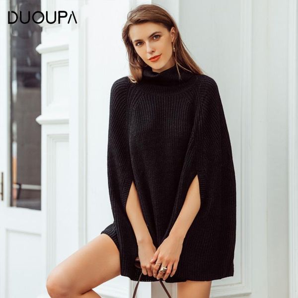 

women's sweaters duoupa 2021 knitted turtleneck cloak sweater women camel casual pullover autumn winter streetwear and pullovers, White;black