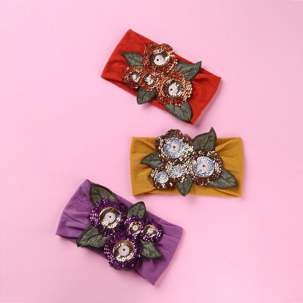 

hair accessories toddler girls baby bow hairband elastic headband cute sequin flower stretch turban head wrap princess, Slivery;white