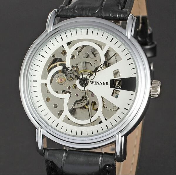 

sell winner fashion men watches mens automatic watch mechanical watch for man leather belt wn44, Slivery;brown