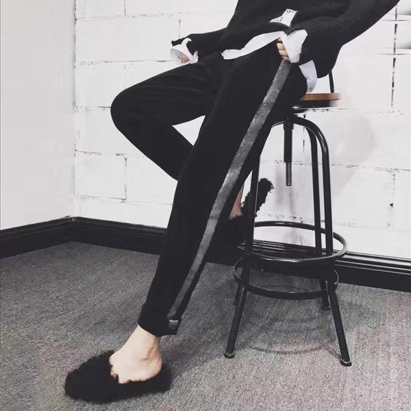 

women's pants & capris autumn winter harem mid waist pockets sports for women loose casual black warm fashion trend, Black;white