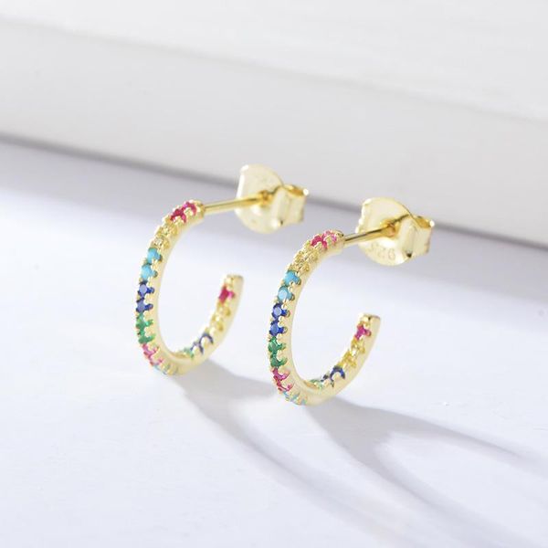 

hoop & huggie dainty jewelry 925 sterling silver rainbow multicolor stones half earrings for women gift, Golden;silver