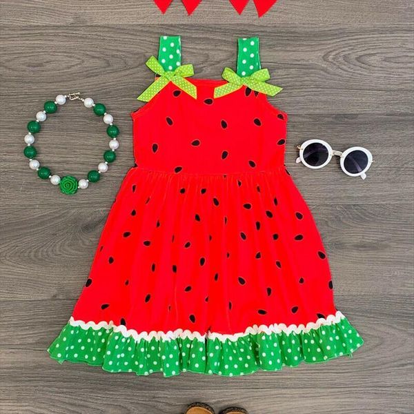 

summer toddler baby girl dress sleeveless cool watermelon slip casual clothes, Red;yellow