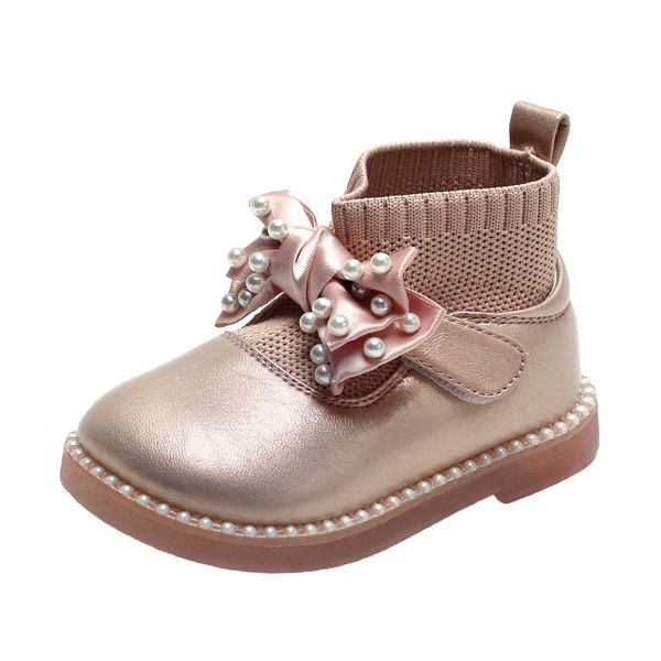 

girls boots kids shoes toddler footwear infant short boot autumn winter princess bows pearl socks shoe b8696, Black;grey