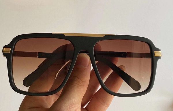 

cool mens square sunglasses matte black gold brown gradient gafas de sol fashion flat sunglasses uv400 protection glasses with box, White;black