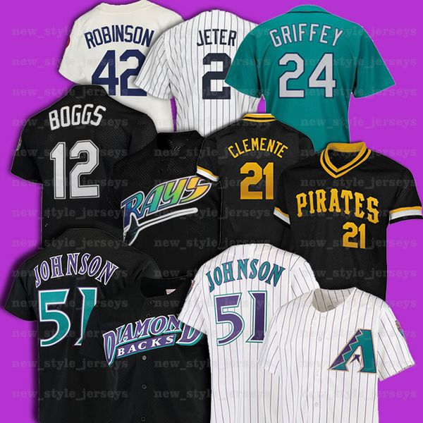 

21 roberto clemente 51 randy johnson 42 jackie robinson 12 wade boggs retro men mitchell & ness baseball jersey z16, Blue;black